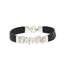 Black Python - Straw Bracelet with Black Python Leatherband. 
