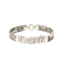 Textures in Python - Straw Bracelet with Light Brown/Grey Leatherband.