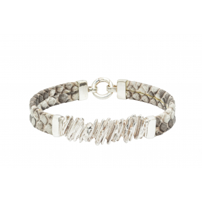 Textures in Python - Straw Bracelet with Light Brown/Grey Leatherband.